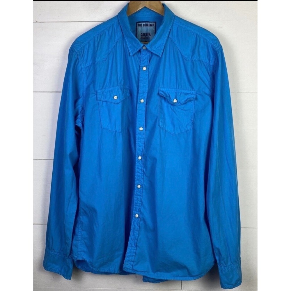Carbon Athletic Original Shirt Men XL Blue Button Long Sleeve Western Pearl Snap